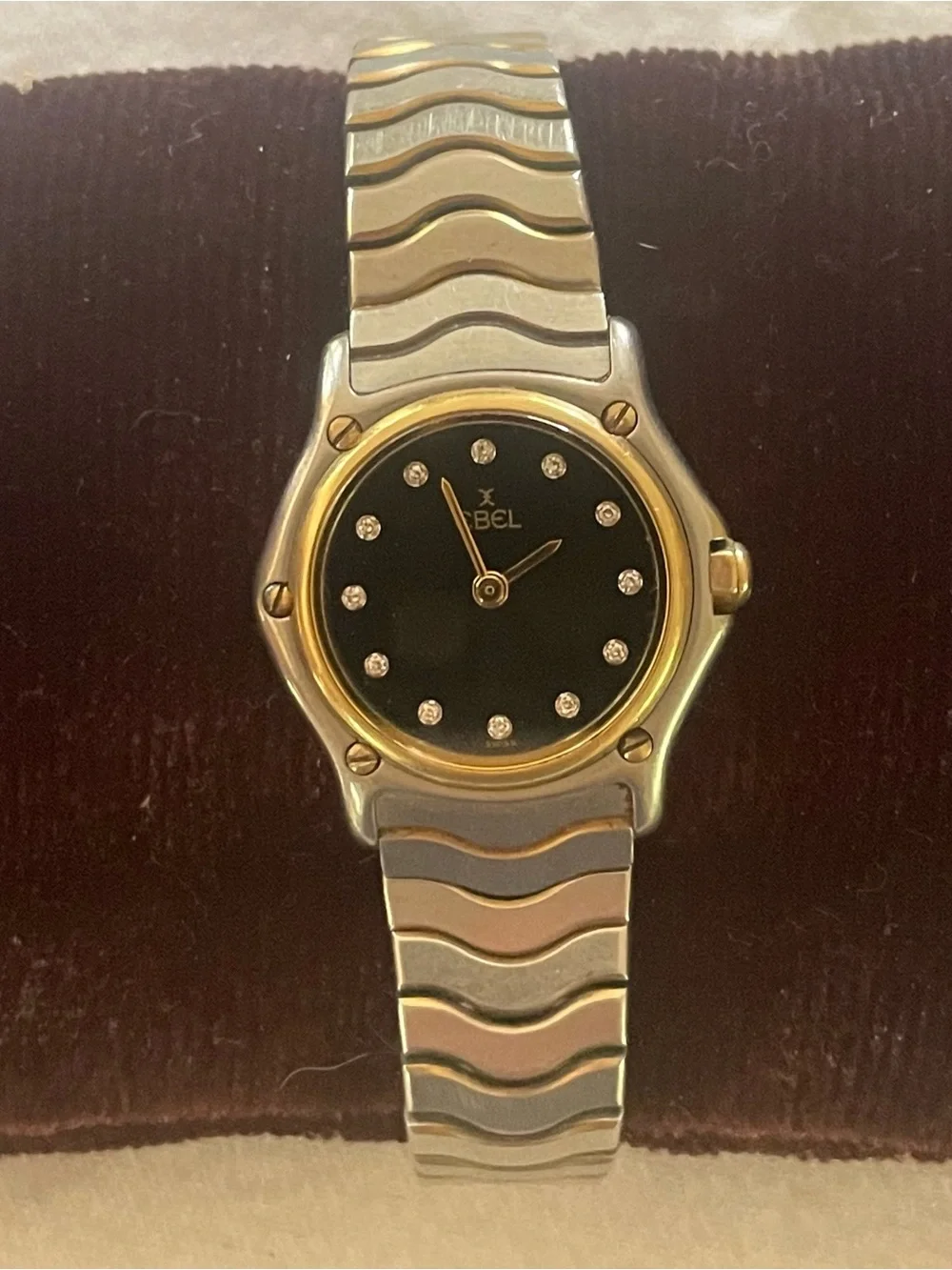 Ebel Classic Wave Mini Two-Tone Black Dial Diamond Marker Watch